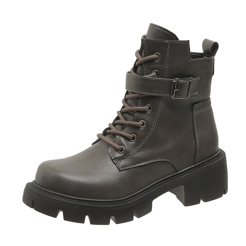 Round Head Chunky Heel Casual Mid-Calf Martin Boots