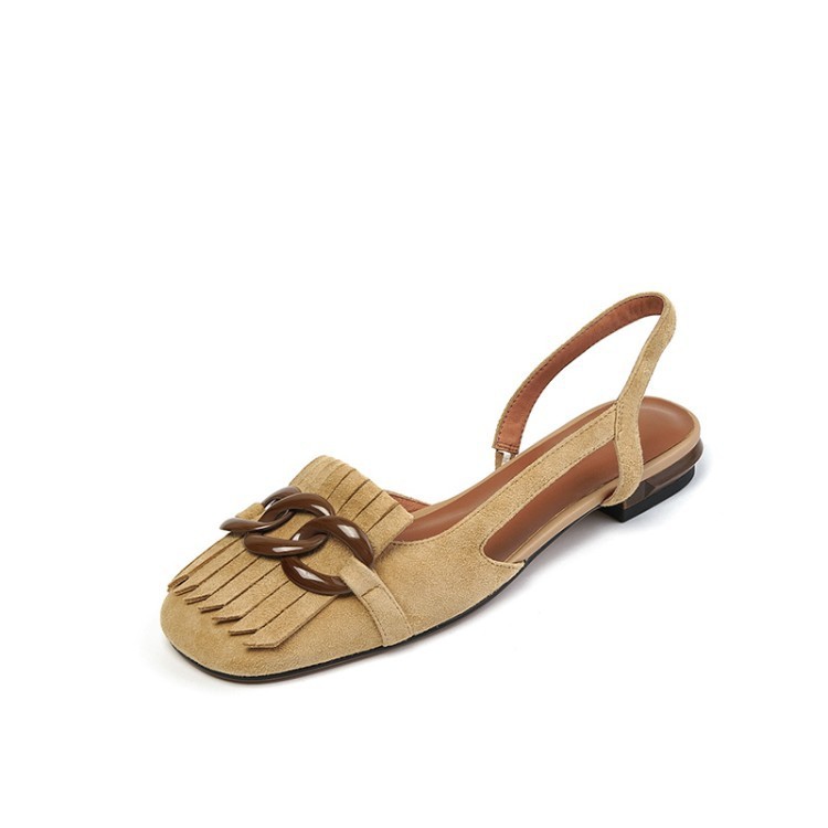 Pedal Toe Cap Slingback Tassel Low Heel Sandals