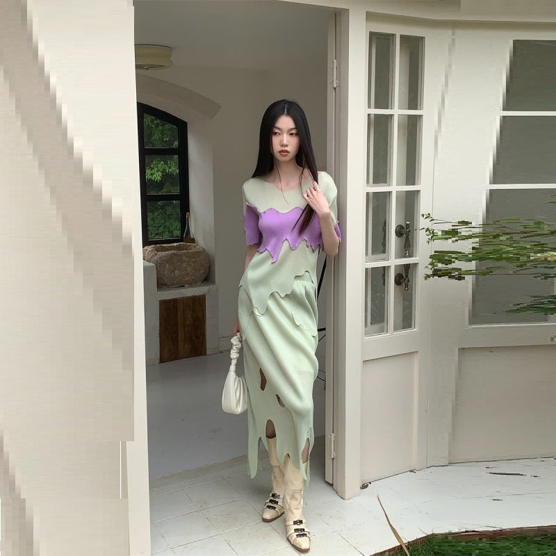 Trendy Chic Green Short Sleeved & Skirt Set