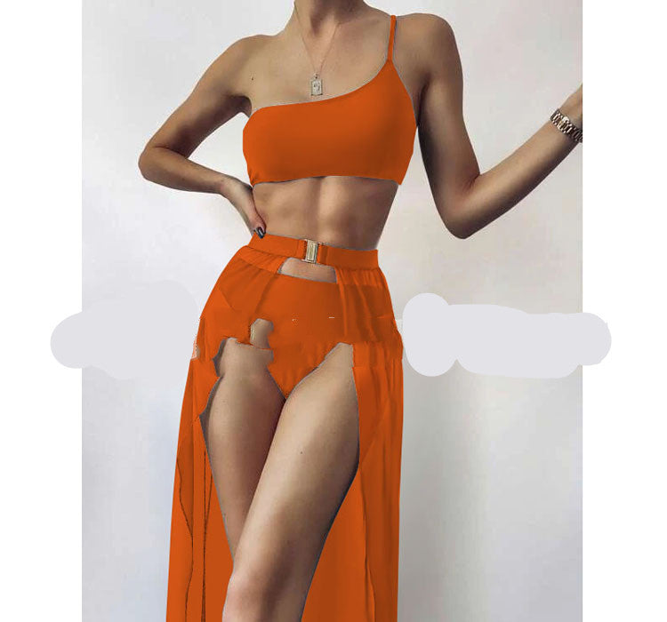 European & American New Three-piece Solid Color Swimsuit