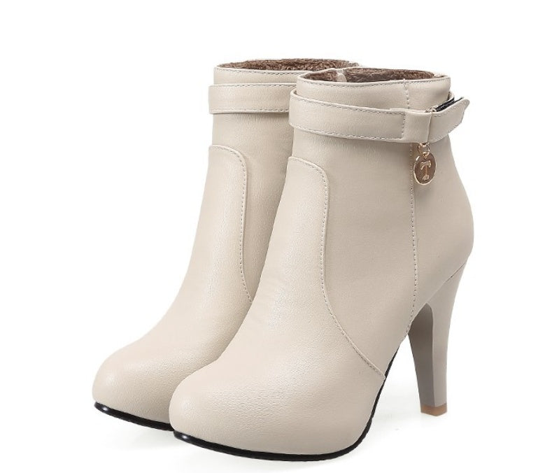 Leather High Heels Platform Ankle Boots