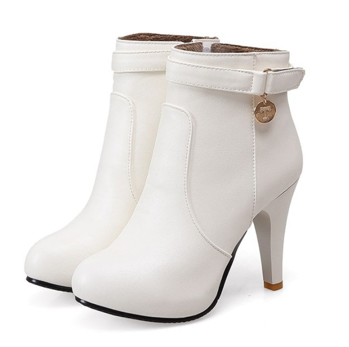 Leather High Heels Platform Ankle Boots
