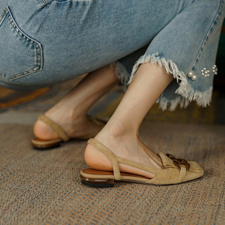 Pedal Toe Cap Slingback Tassel Low Heel Sandals