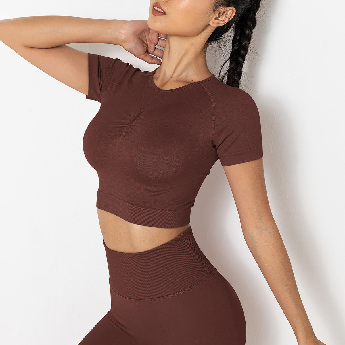 Seamless Knitted Short-Sleeved Yoga Top
