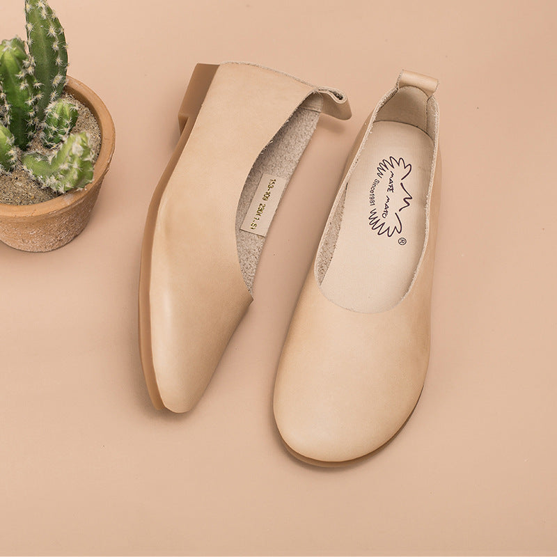 Cowhide Solid Color Slip-on Flat Shoes