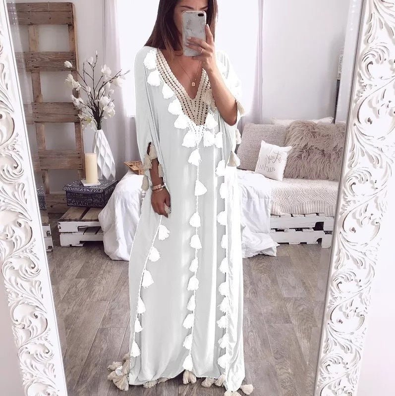 Ethnic Style Fringed Beach Dress