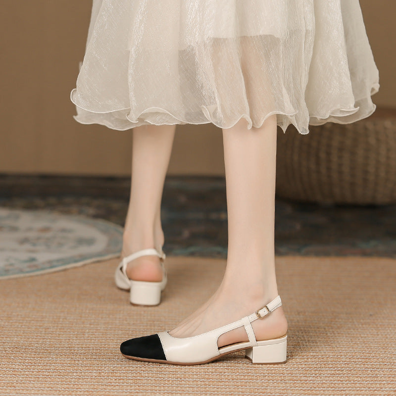 Leather Toe Cap Chunky Heel Shoes