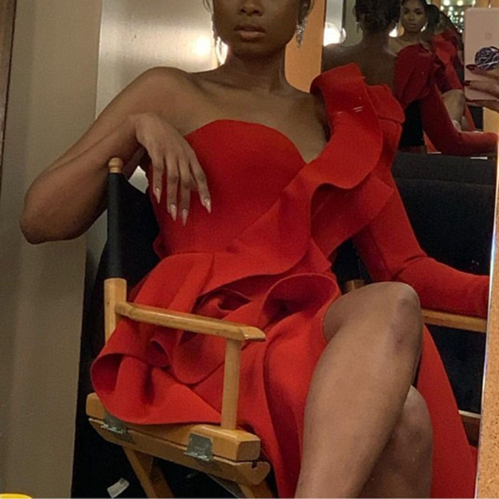 High-waisted Chest-wrapped Ruffle Gown