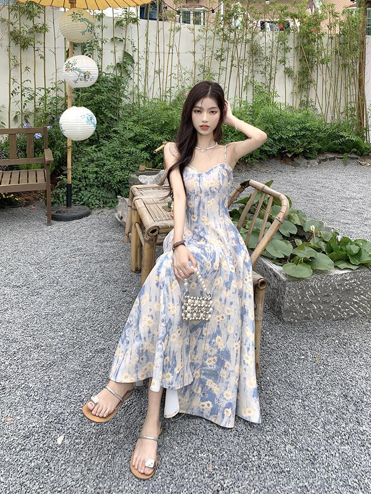 Blue Floral Coat & Skirt Set