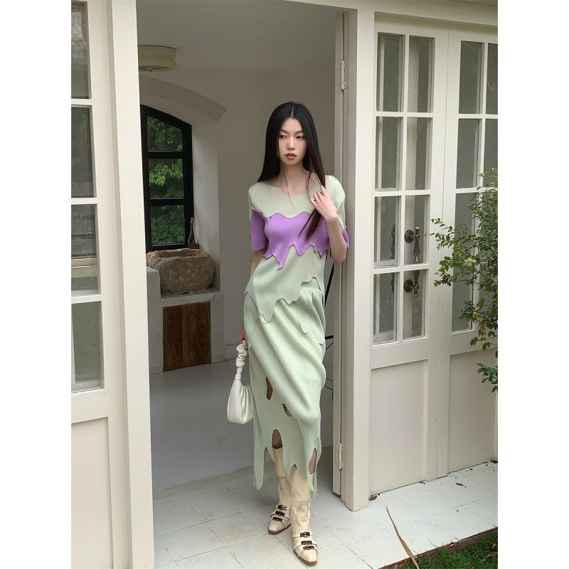 Trendy Chic Green Short Sleeved & Skirt Set