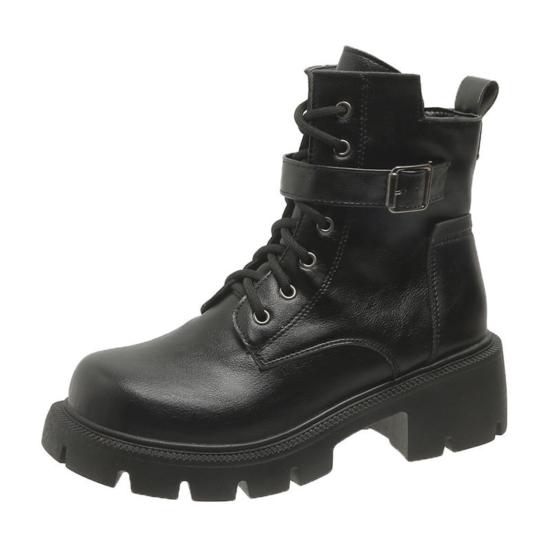 Round Head Chunky Heel Casual Mid-Calf Martin Boots