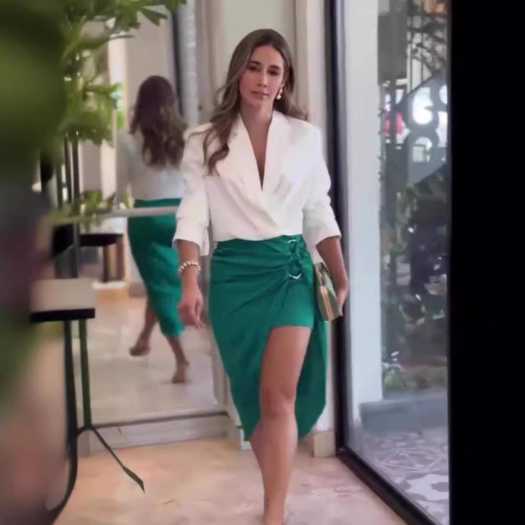 Solid Color Coat & Skirt Set