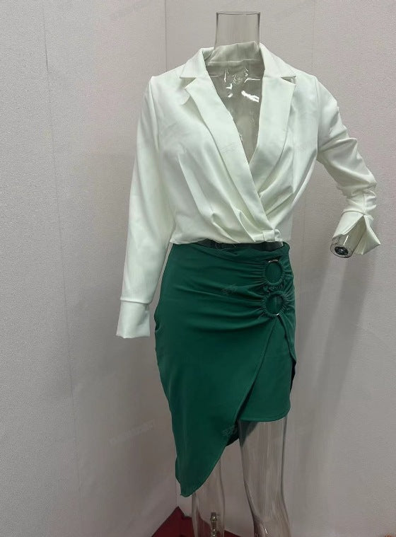 Solid Color Coat & Skirt Set