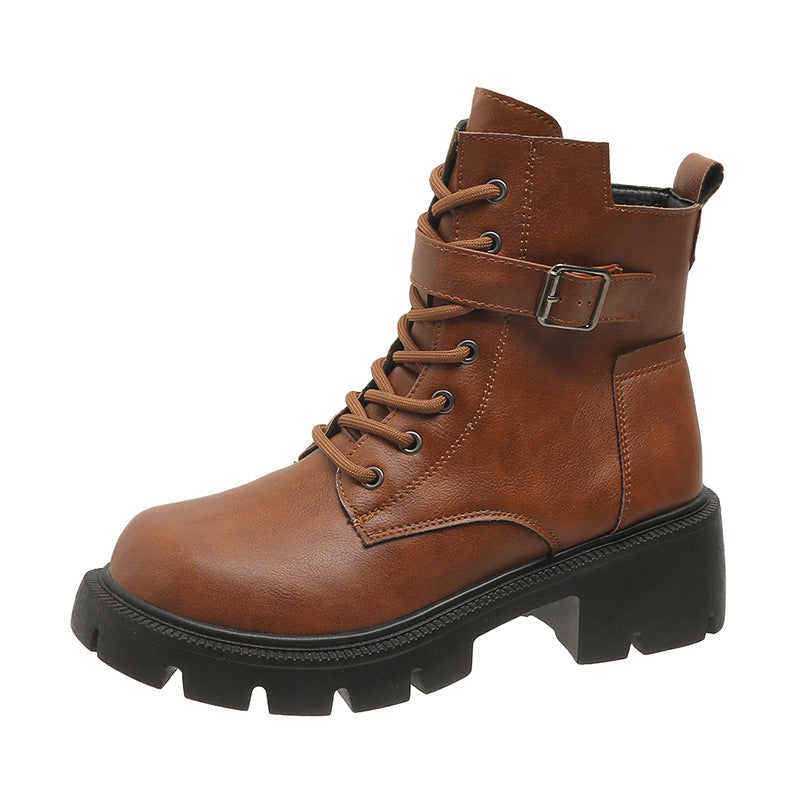Round Head Chunky Heel Casual Mid-Calf Martin Boots