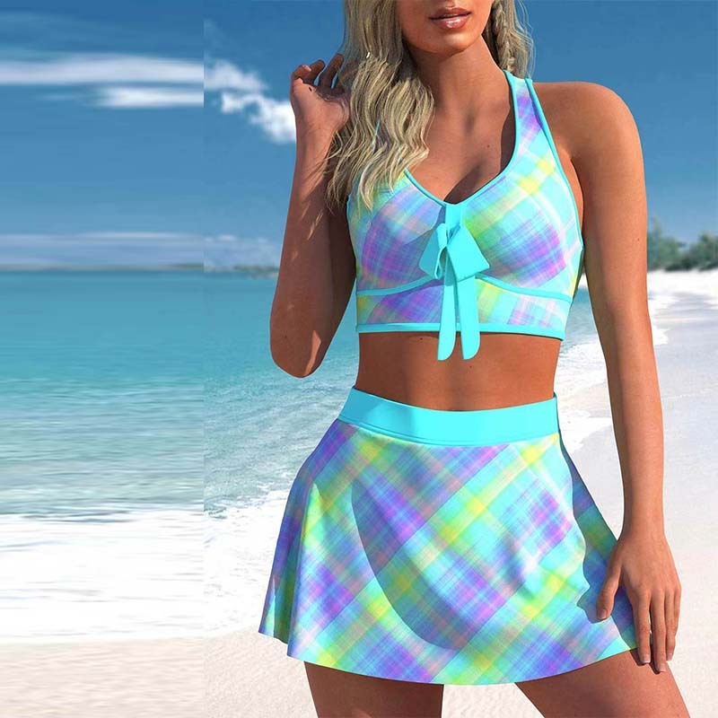 Split Skirt Conservative Large Print Swimwear