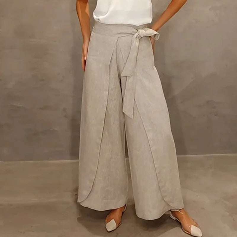 Solid Color V-neck Sleeveless Top with High Waist Wide Leg Pants Suit