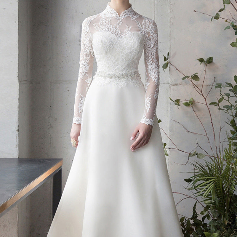 Satin Long Sleeve Wedding Dress