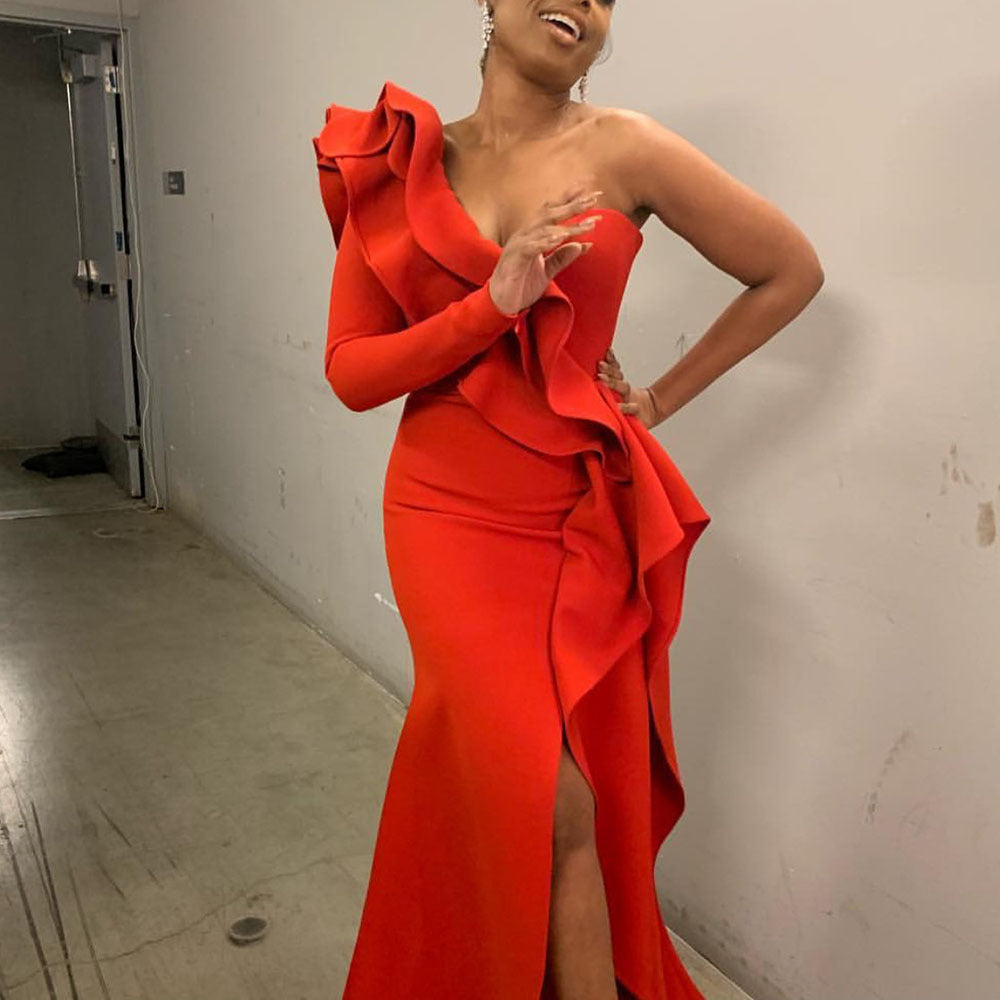 High-waisted Chest-wrapped Ruffle Gown