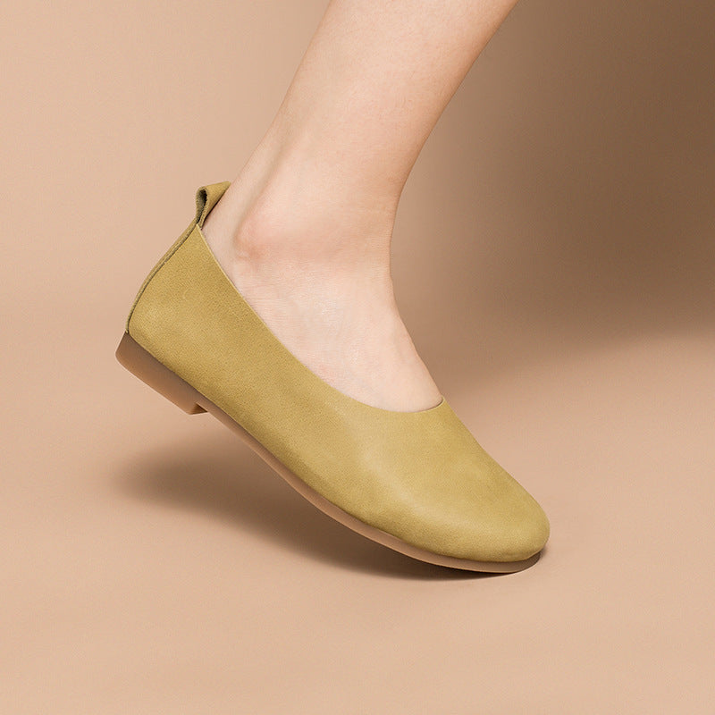 Cowhide Solid Color Slip-on Flat Shoes