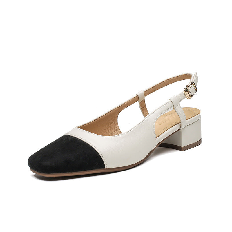 Leather Toe Cap Chunky Heel Shoes