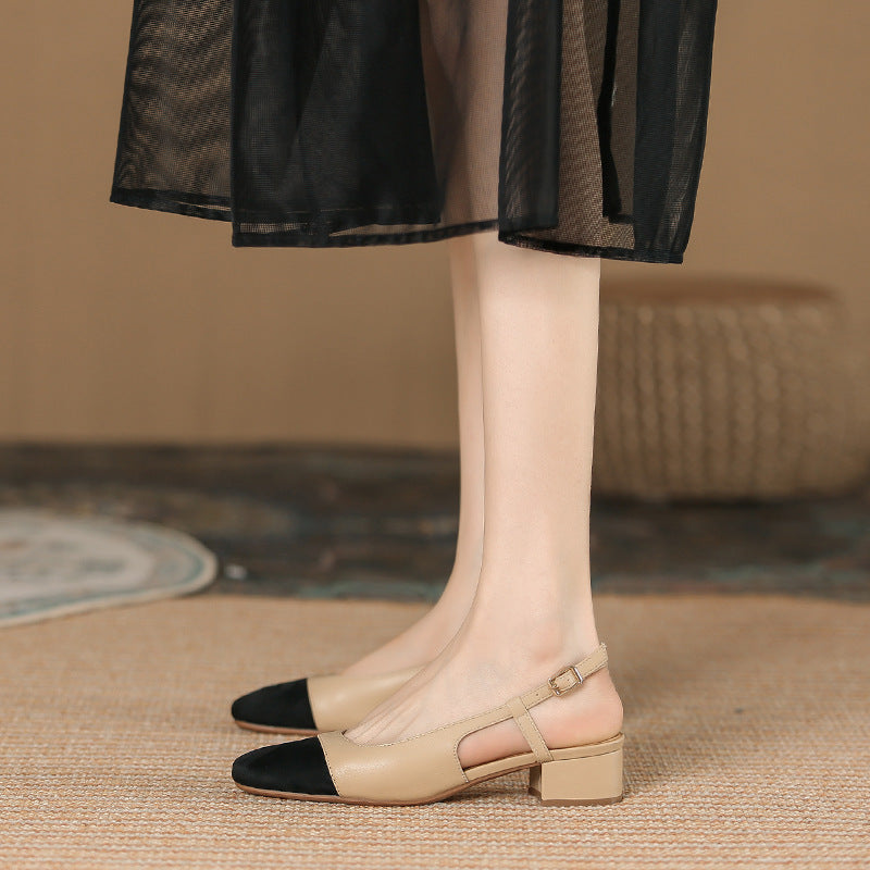 Leather Toe Cap Chunky Heel Shoes