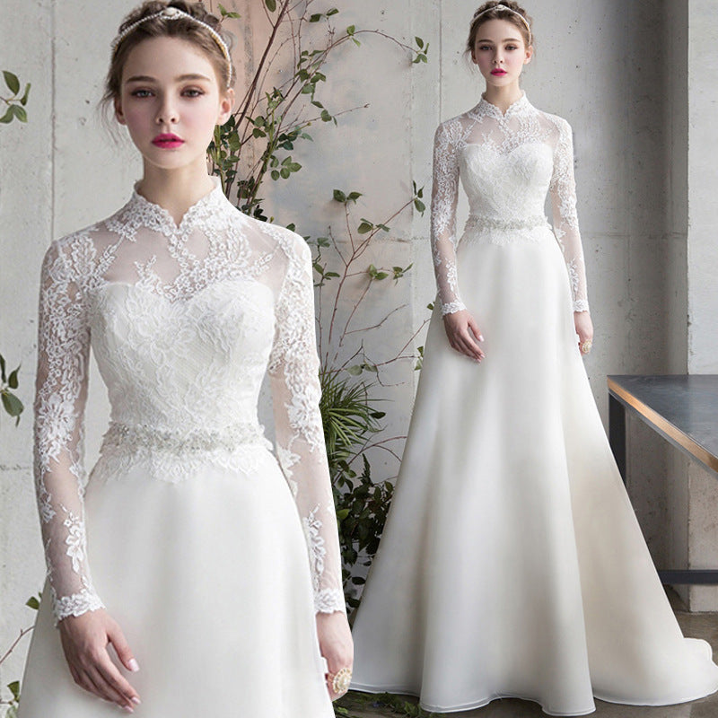 Satin Long Sleeve Wedding Dress
