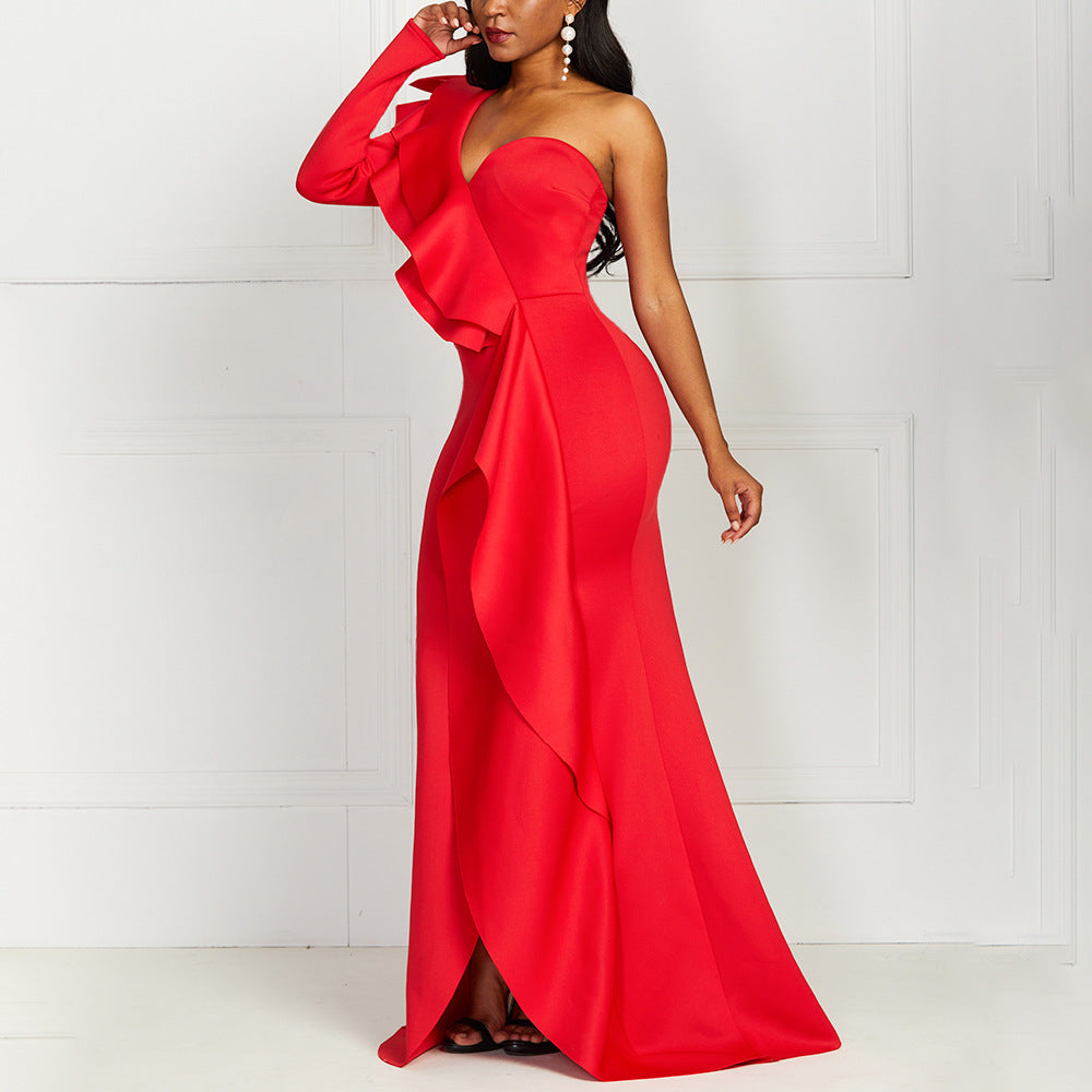 High-waisted Chest-wrapped Ruffle Gown