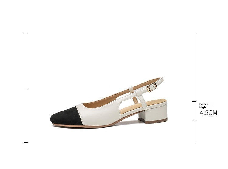 Leather Toe Cap Chunky Heel Shoes