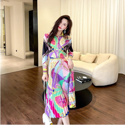 Printed Top & Pleated Half Skirt Set