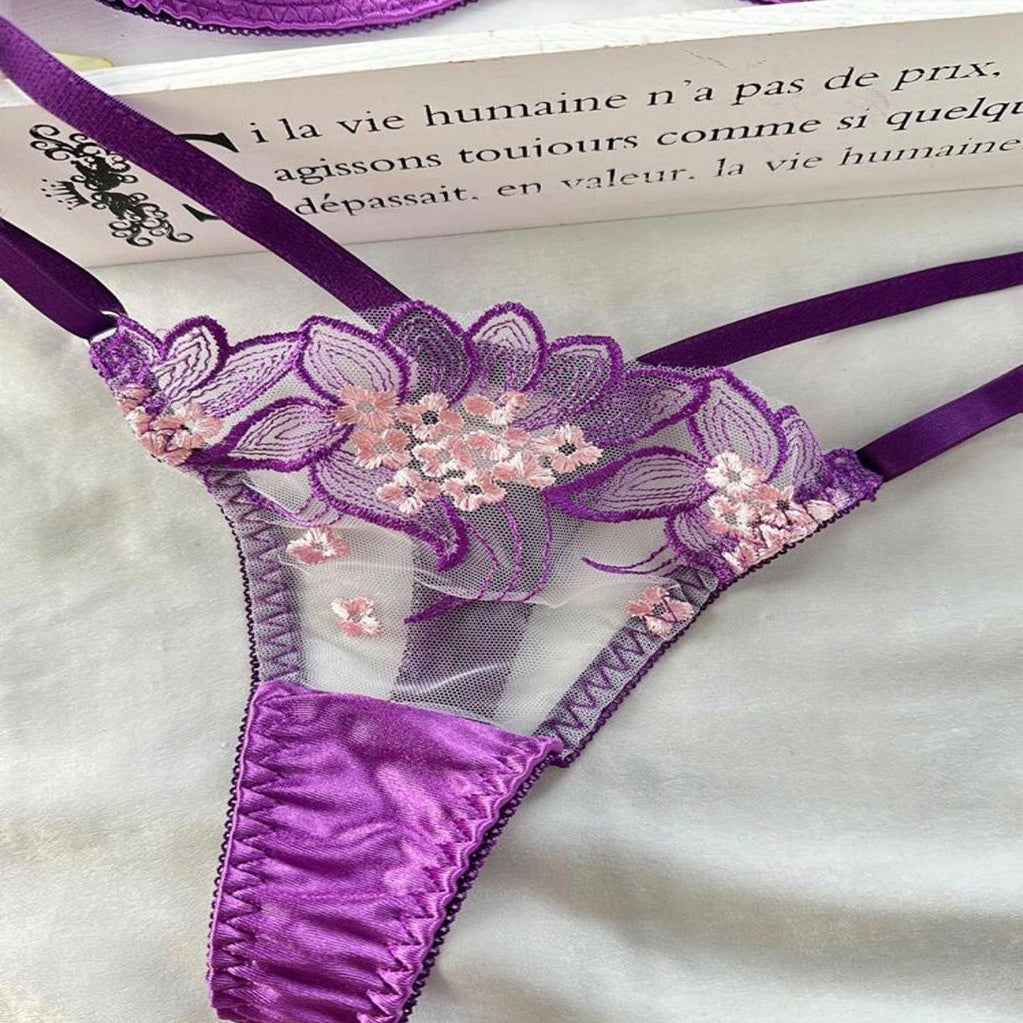 Purple Embroidered Ribbon Steel Ring Underwear