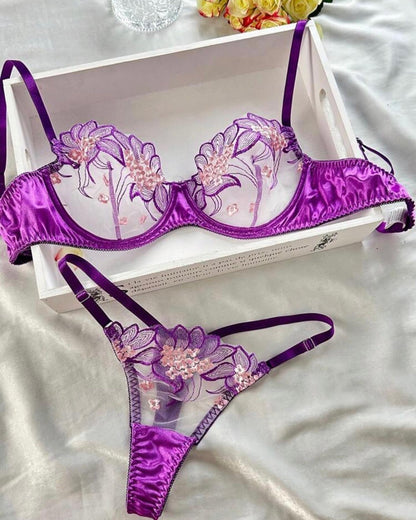 Purple Embroidered Ribbon Steel Ring Underwear