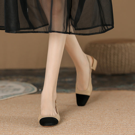 Leather Toe Cap Chunky Heel Shoes
