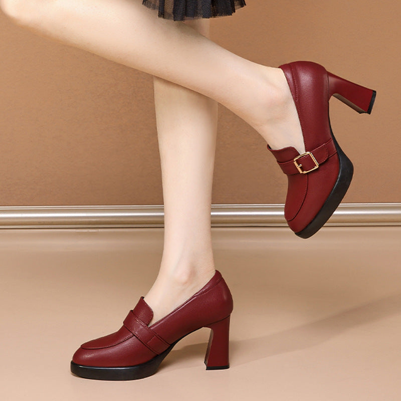 Low-Cut Square Buckle High Heels