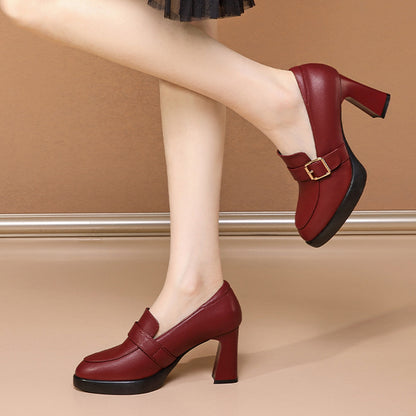 Low-Cut Square Buckle High Heels