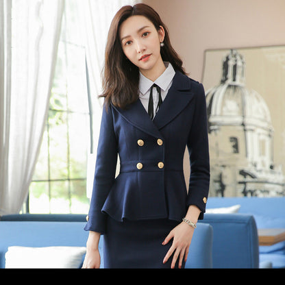 Business Women's Suit: Thick Woolen Coat and Skirt Set for Work