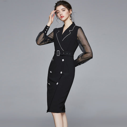 French Small Suit Dress: Mid-Length Autumn Business Wear Skirt