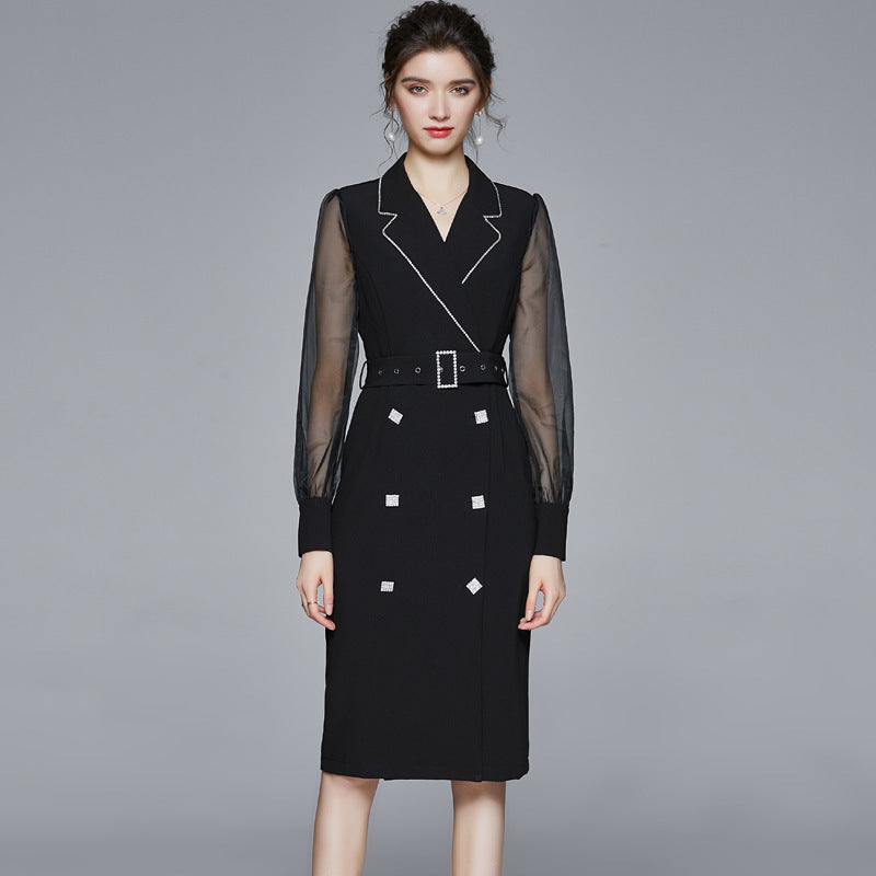 French Small Suit Dress: Mid-Length Autumn Business Wear Skirt