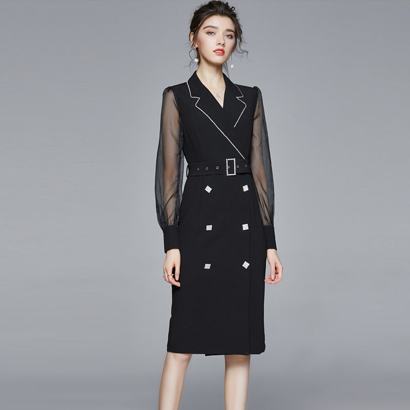 French Small Suit Dress: Mid-Length Autumn Business Wear Skirt