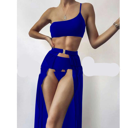 European &  American New Three-piece Solid Color Swimsuit