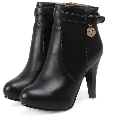Leather High Heels Platform Ankle Boots