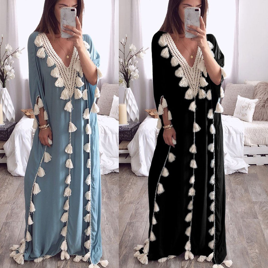 Ethnic Style Fringed Beach Dress