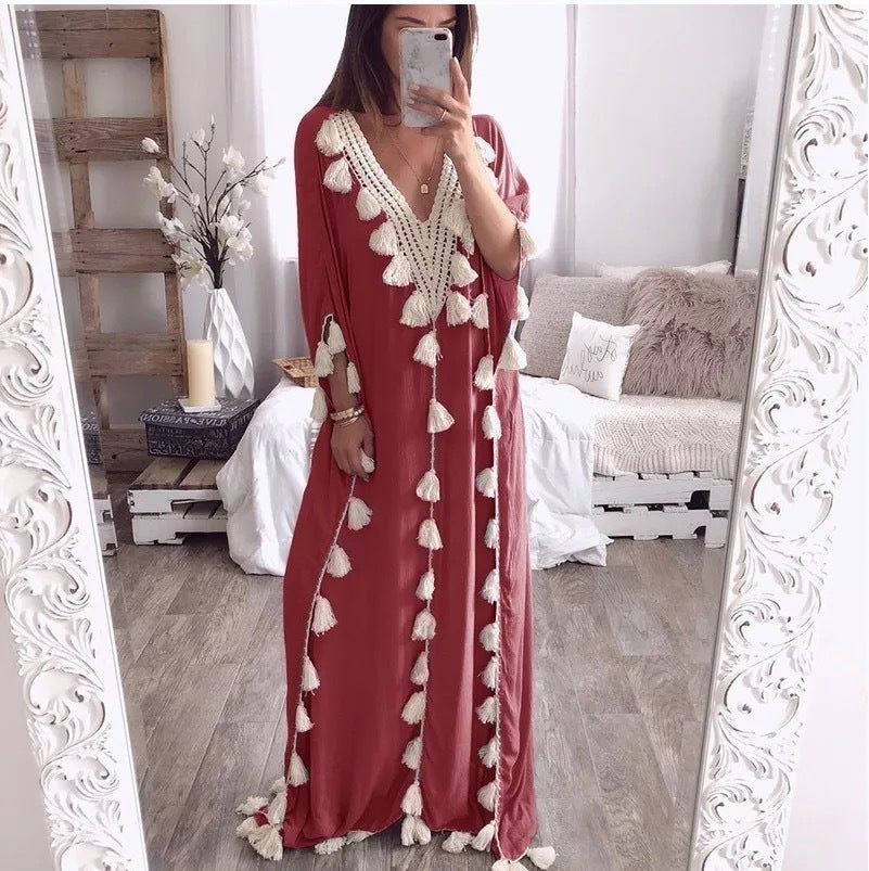 Ethnic Style Fringed Beach Dress