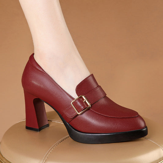 Low-Cut Square Buckle High Heels