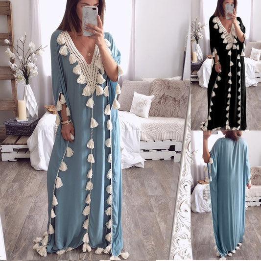 Ethnic Style Fringed Beach Dress