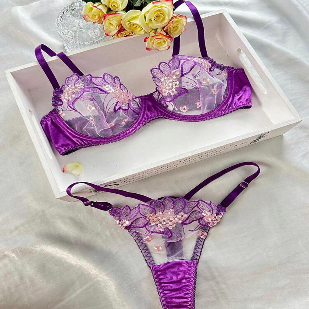 Purple Embroidered Ribbon Steel Ring Underwear