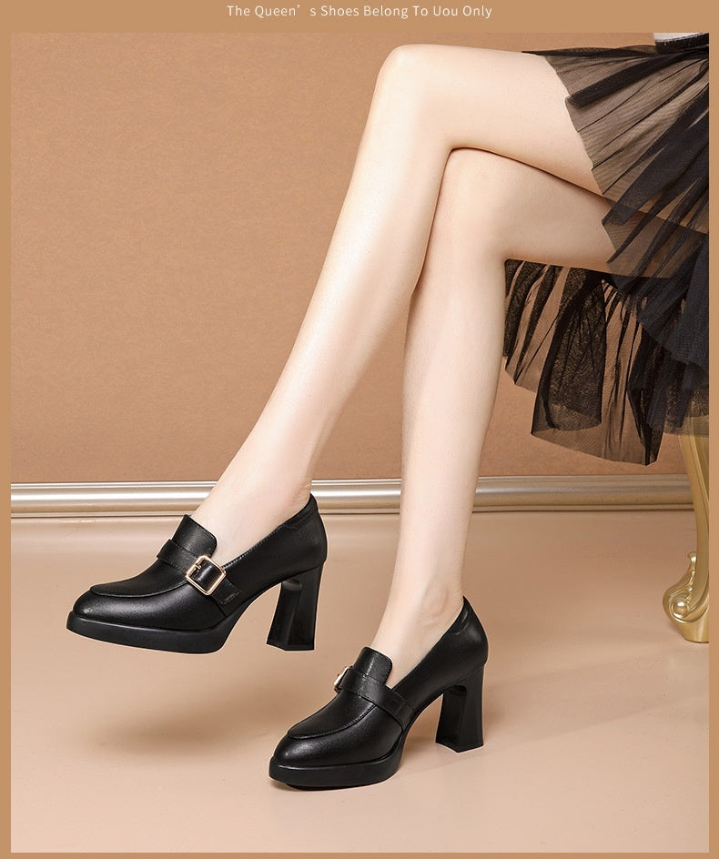 Low-Cut Square Buckle High Heels