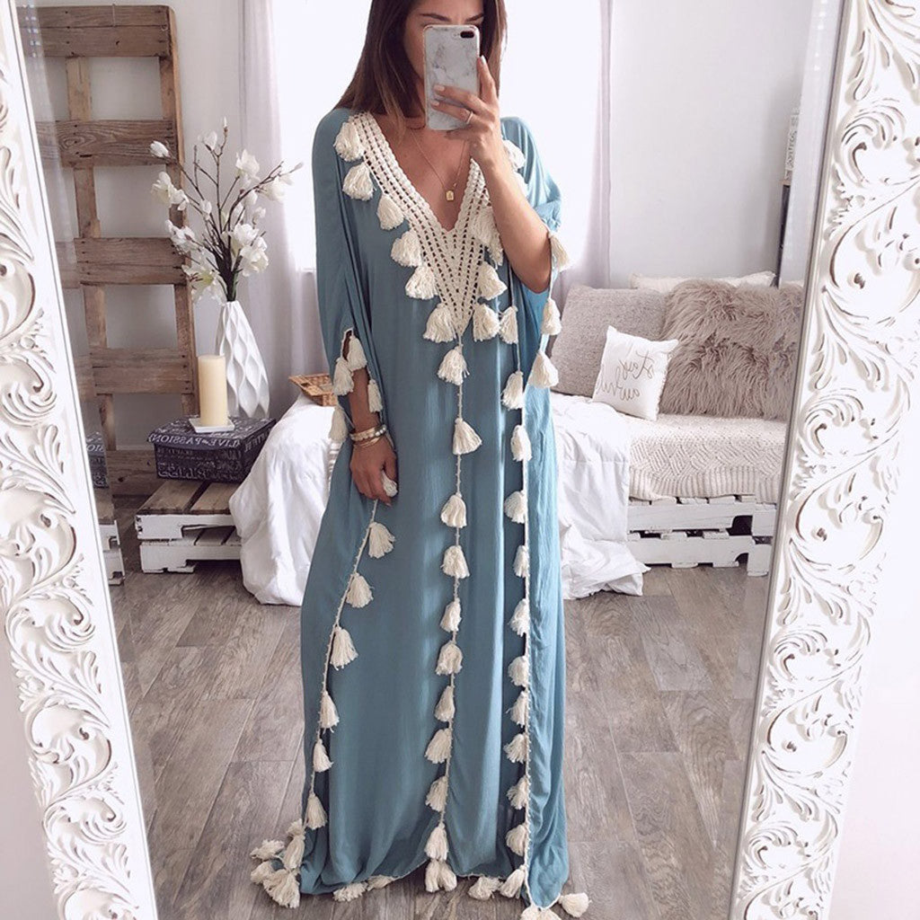 Ethnic Style Fringed Beach Dress