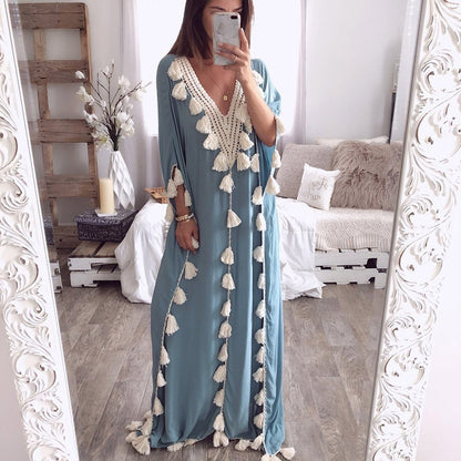 Ethnic Style Fringed Beach Dress