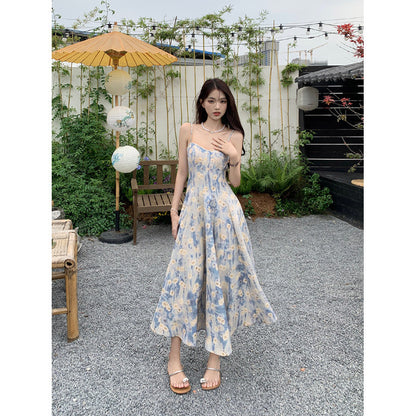 Blue Floral Coat & Skirt Set