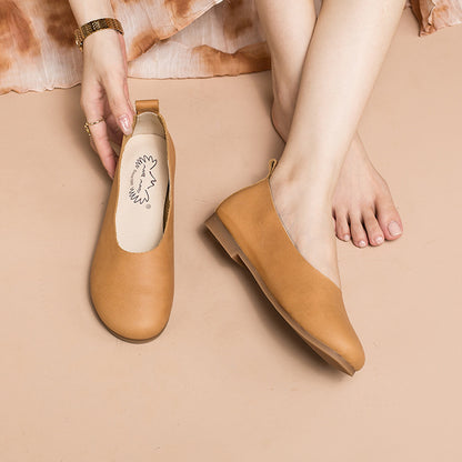 Cowhide Solid Color Slip-on Flat Shoes